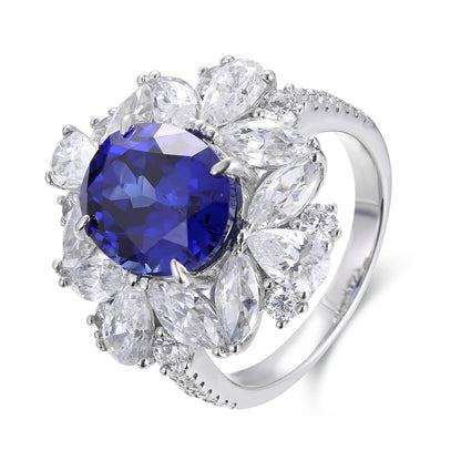 Pirmiana Jewelry S925 Silver 5.2ct Lab Grown Blue Sapphire Ring for Women Gifts
