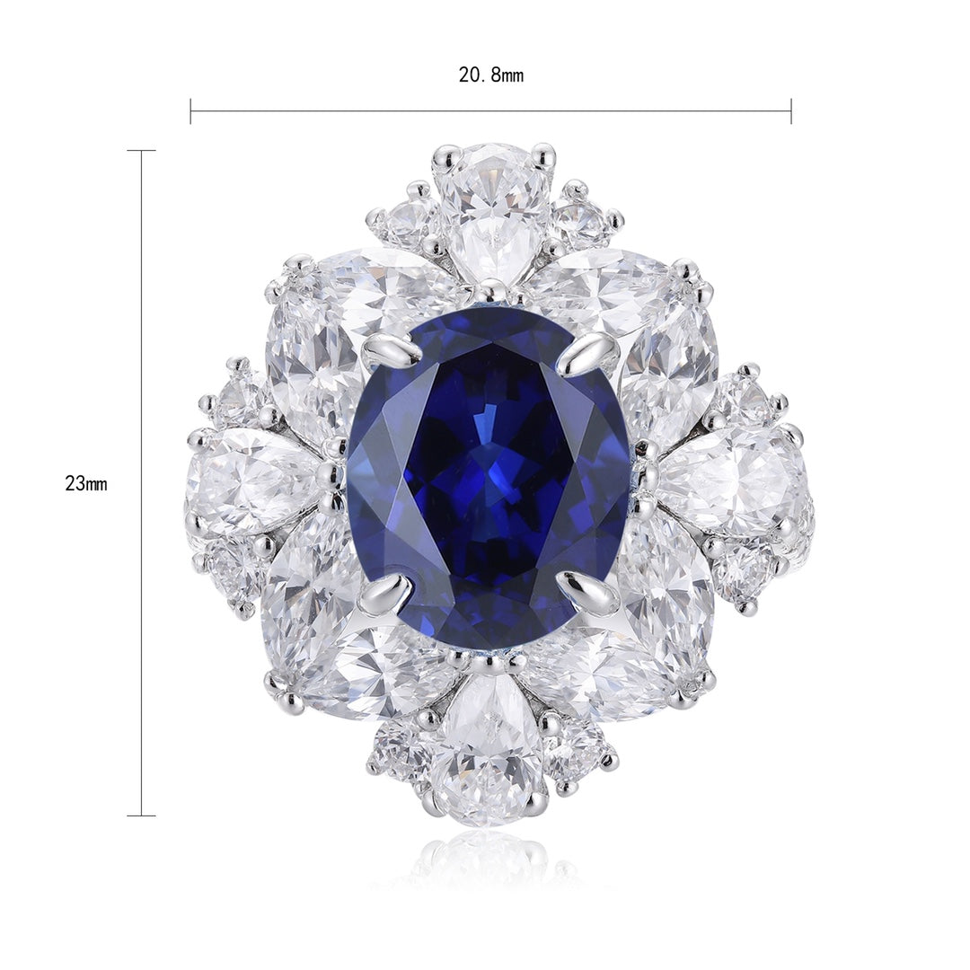 Pirmiana Jewelry S925 Silver 5.2ct Lab Grown Blue Sapphire Ring for Women Gifts