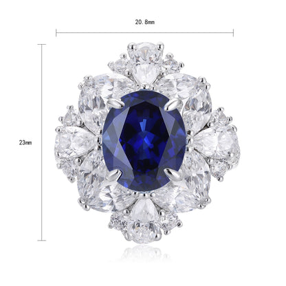 Pirmiana Jewelry S925 Silver 5.2ct Lab Grown Blue Sapphire Ring for Women Gifts