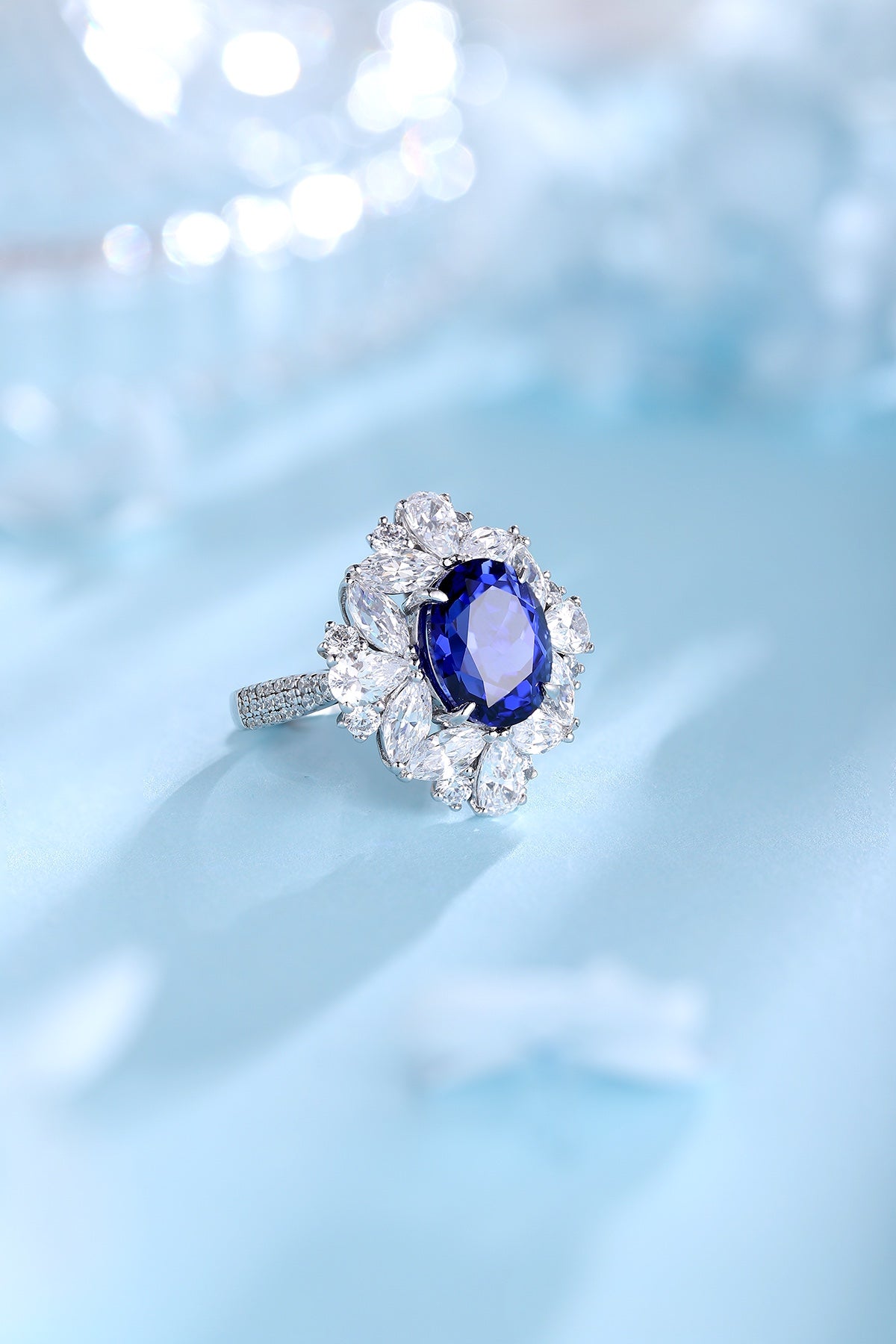 Pirmiana Jewelry S925 Silver 5.2ct Lab Grown Blue Sapphire Ring for Women Gifts
