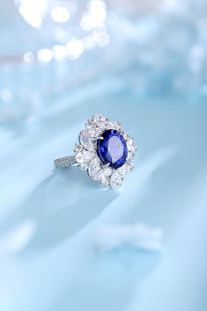 Pirmiana Jewelry S925 Silver 5.2ct Lab Grown Blue Sapphire Ring for Women Gifts