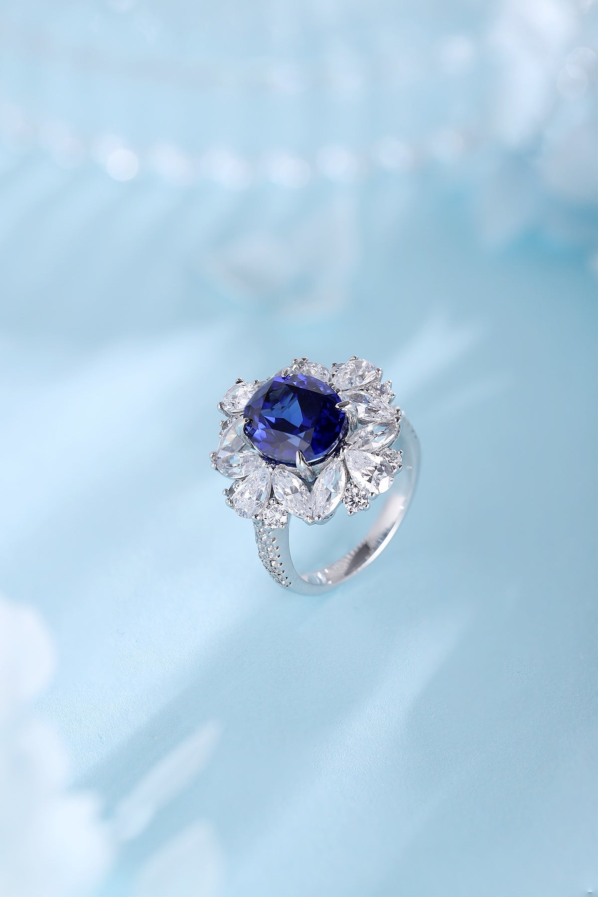 Pirmiana Jewelry S925 Silver 5.2ct Lab Grown Blue Sapphire Ring for Women Gifts
