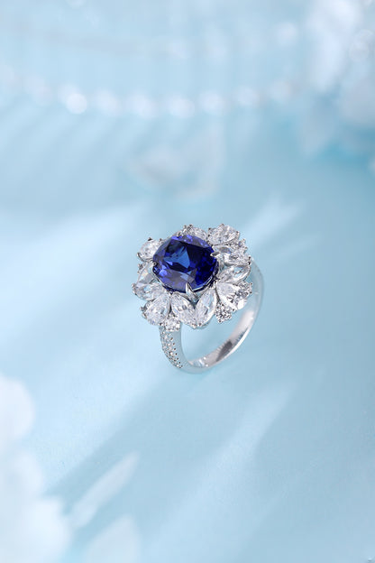 Pirmiana Jewelry S925 Silver 5.2ct Lab Grown Blue Sapphire Ring for Women Gifts