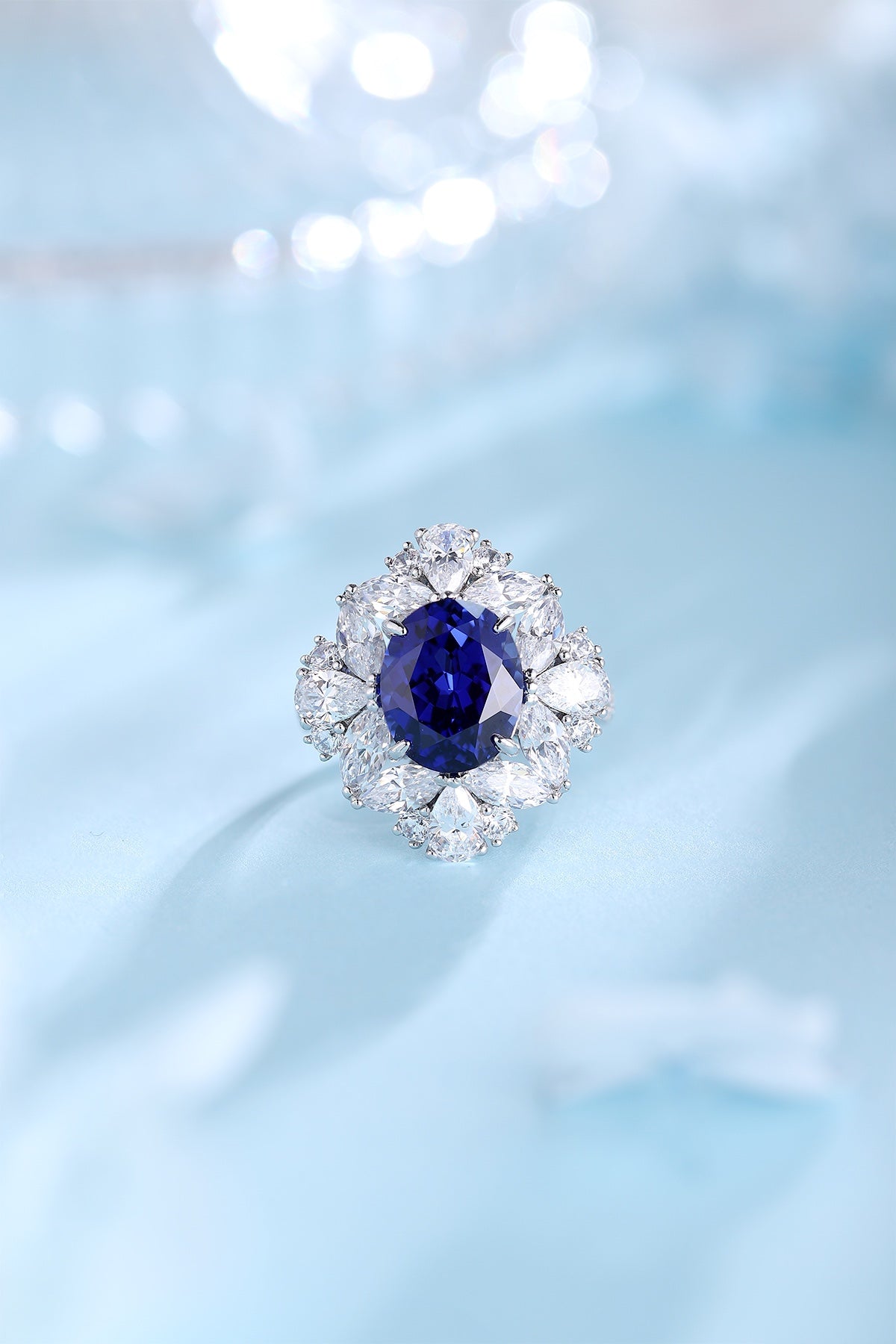 Pirmiana Jewelry S925 Silver 5.2ct Lab Grown Blue Sapphire Ring for Women Gifts