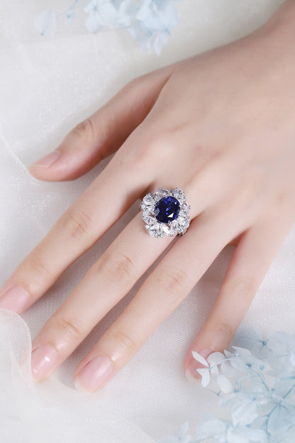 Pirmiana Jewelry S925 Silver 5.2ct Lab Grown Blue Sapphire Ring for Women Gifts