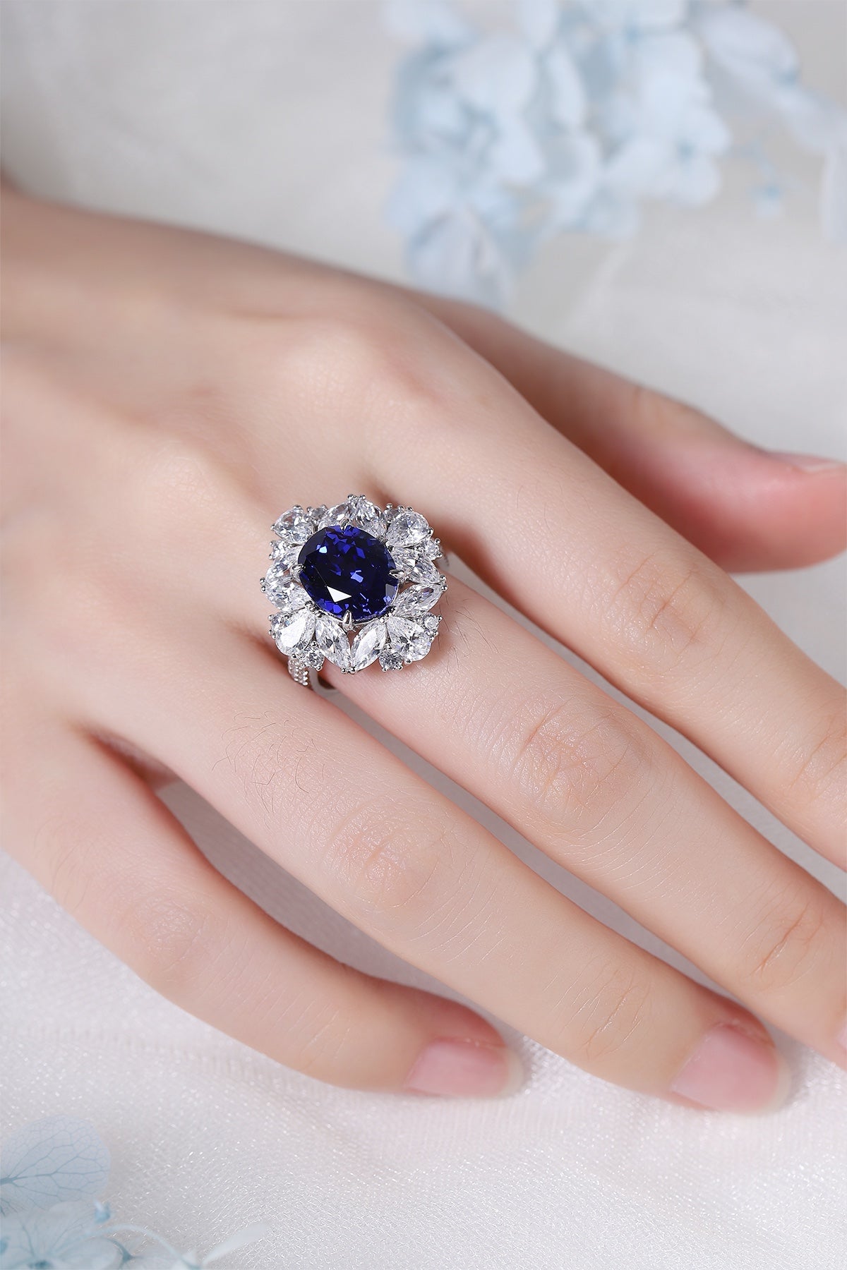 Pirmiana Jewelry S925 Silver 5.2ct Lab Grown Blue Sapphire Ring for Women Gifts