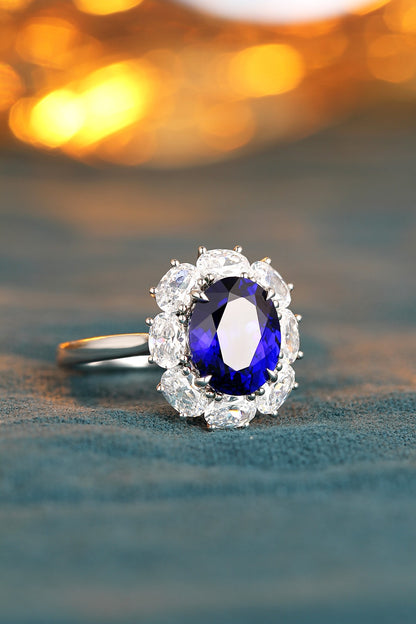 Pirmiana Jewelry S925 Silver 3.87ct Lab Grown Blue Sapphire Ring for Women Wedding Gifts