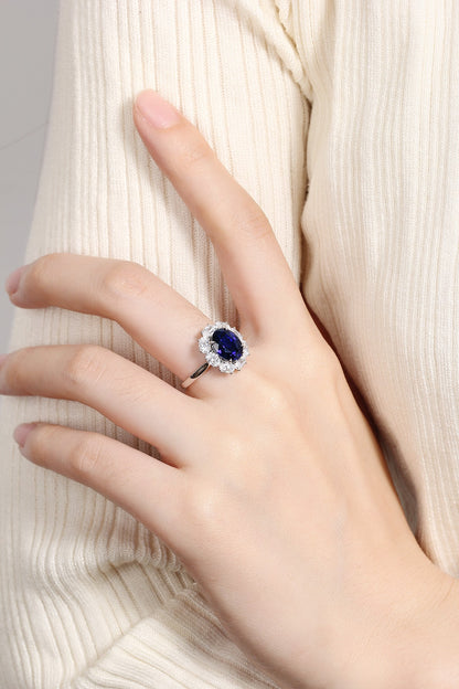 Pirmiana Jewelry S925 Silver 3.87ct Lab Grown Blue Sapphire Ring for Women Wedding Gifts