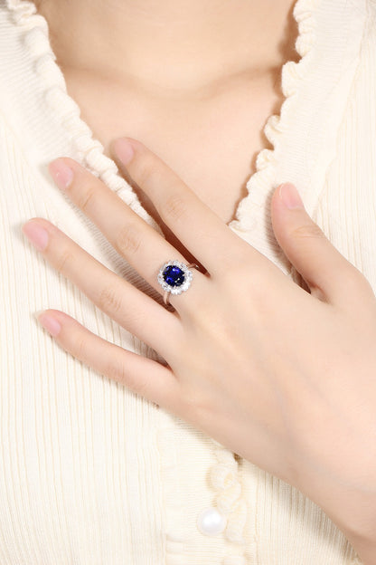 Pirmiana Jewelry S925 Silver 3.87ct Lab Grown Blue Sapphire Ring for Women Wedding Gifts