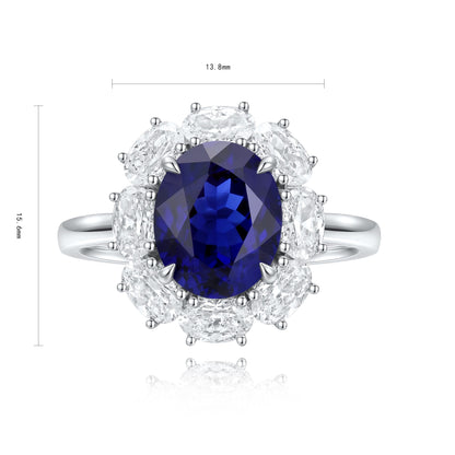 Pirmiana Jewelry S925 Silver 3.87ct Lab Grown Blue Sapphire Ring for Women Wedding Gifts
