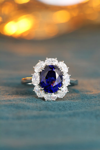 Pirmiana Jewelry S925 Silver 3.87ct Lab Grown Blue Sapphire Ring for Women Wedding Gifts