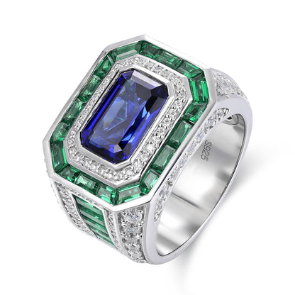 Pirmiana New Design Jewelry S925 Silver 4.76ct Lab Grown Blue Sapphire Ring for Men Wedding Gifts