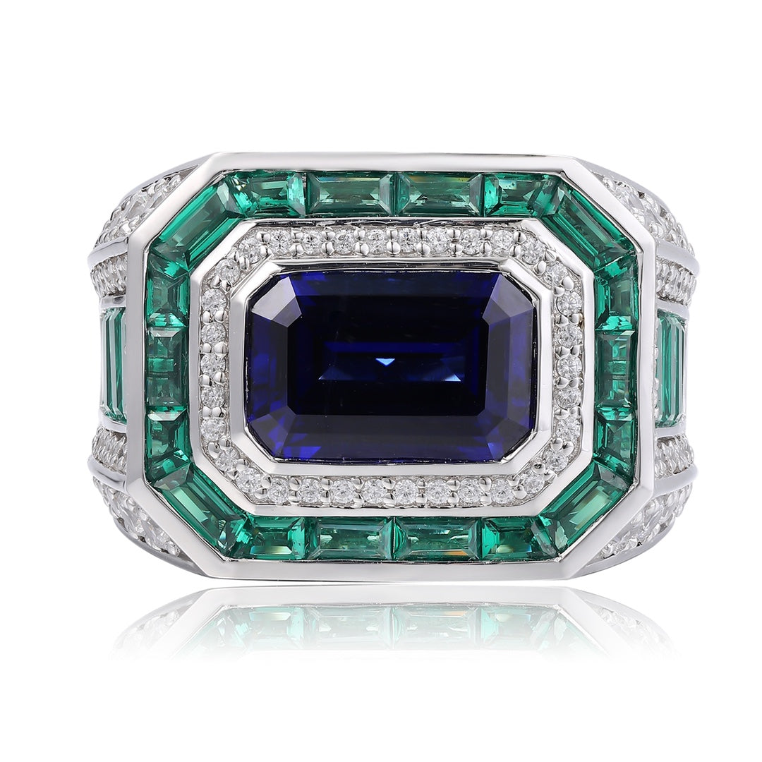 Pirmiana New Design Jewelry S925 Silver 4.76ct Lab Grown Blue Sapphire Ring for Men Wedding Gifts