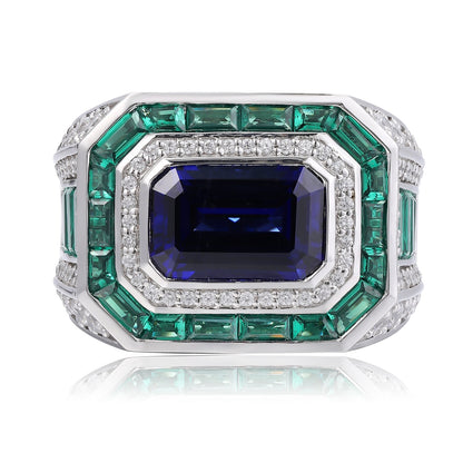 Pirmiana New Design Jewelry S925 Silver 4.76ct Lab Grown Blue Sapphire Ring for Men Wedding Gifts
