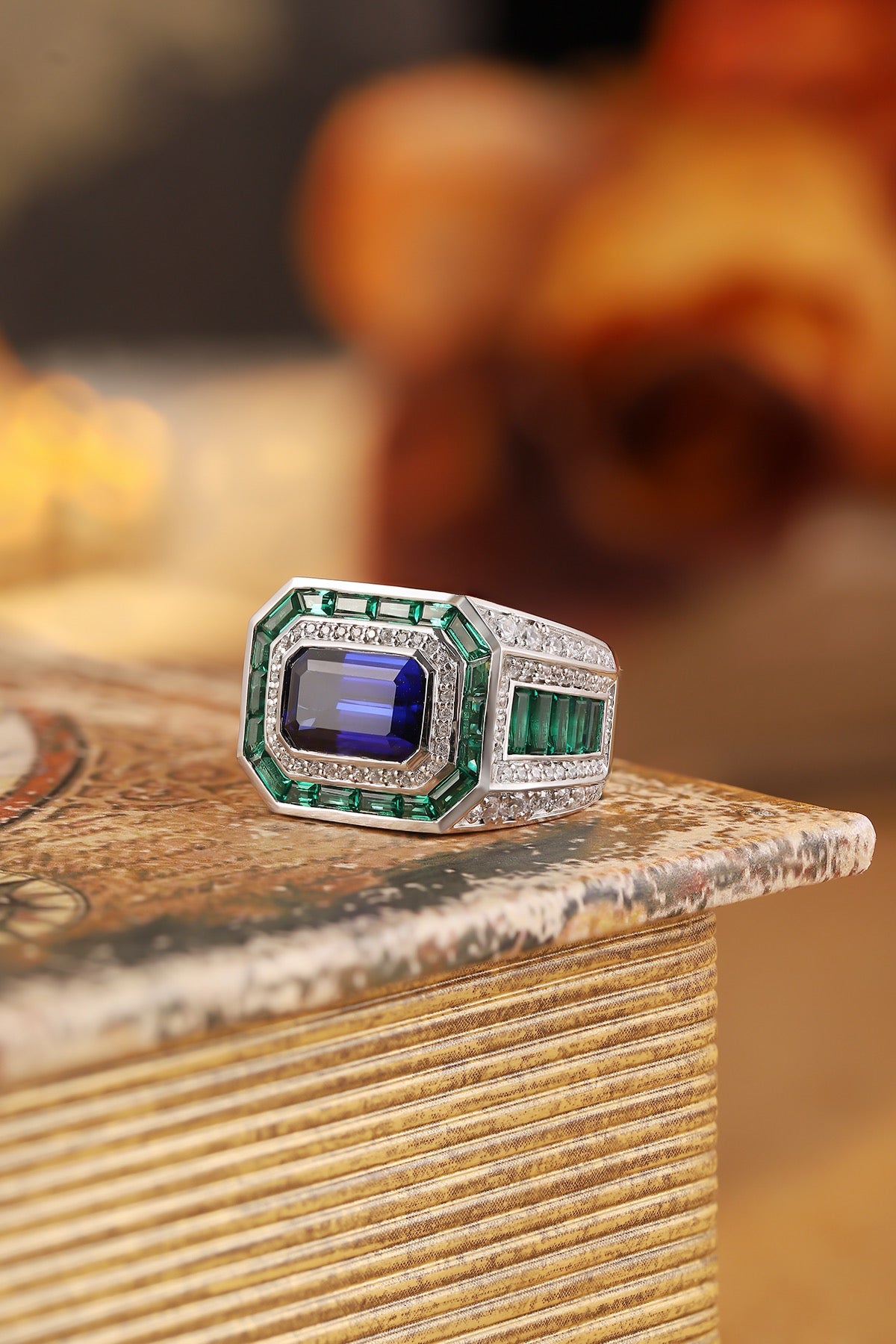 Pirmiana New Design Jewelry S925 Silver 4.76ct Lab Grown Blue Sapphire Ring for Men Wedding Gifts