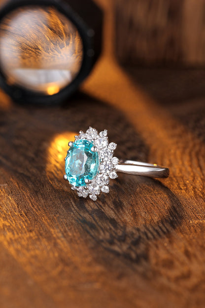 Pirmiana Hot Sale S925 Silver 3.09ct Lab Grown Paraiba Sapphire Ring Engagementring Women