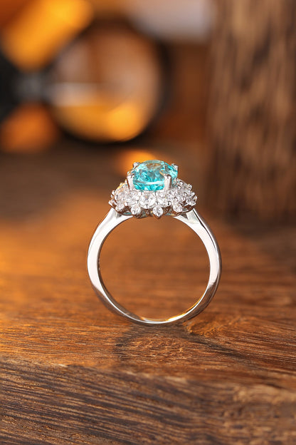 Pirmiana Hot Sale S925 Silver 3.09ct Lab Grown Paraiba Sapphire Ring Engagementring Women
