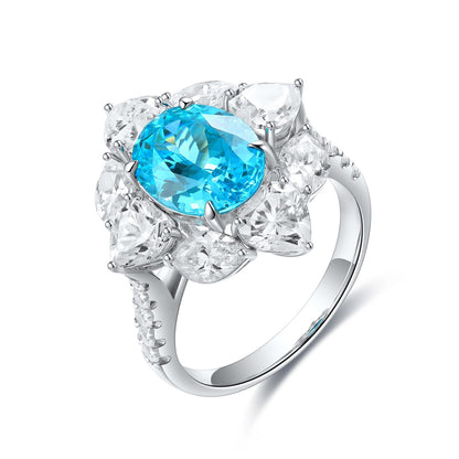 Pirmiana Hot Sale S925 Silver 4.42ct Lab Grown Paraiba Sapphire Ring Engagementring Women