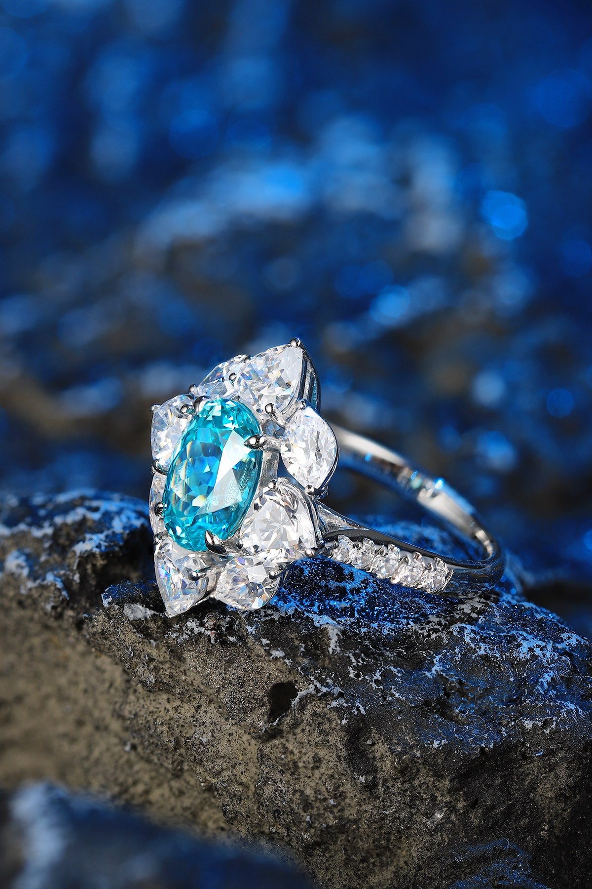 Pirmiana Hot Sale S925 Silver 4.42ct Lab Grown Paraiba Sapphire Ring Engagementring Women
