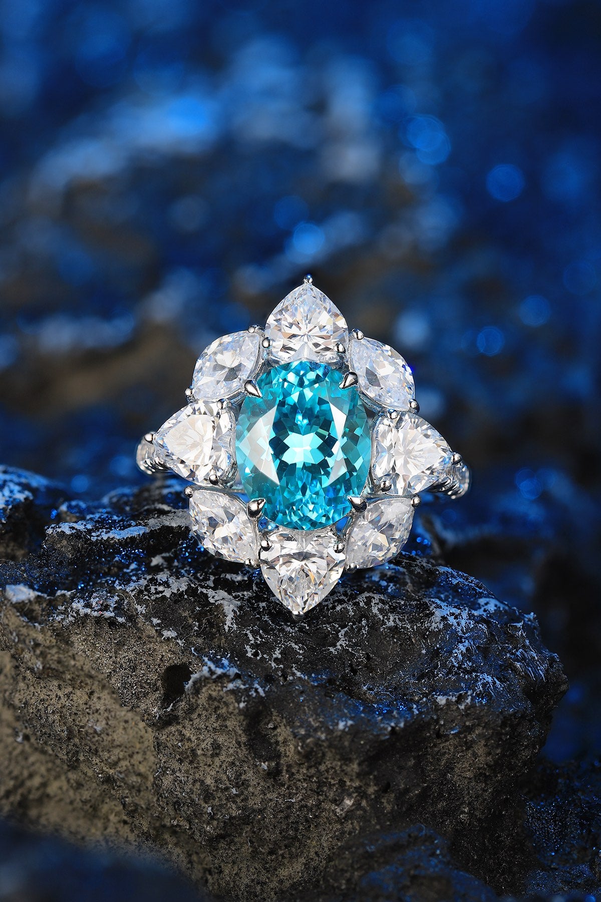 Pirmiana Hot Sale S925 Silver 4.42ct Lab Grown Paraiba Sapphire Ring Engagementring Women