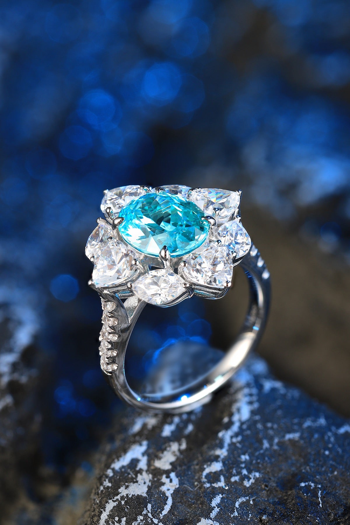 Pirmiana Hot Sale S925 Silver 4.42ct Lab Grown Paraiba Sapphire Ring Engagementring Women
