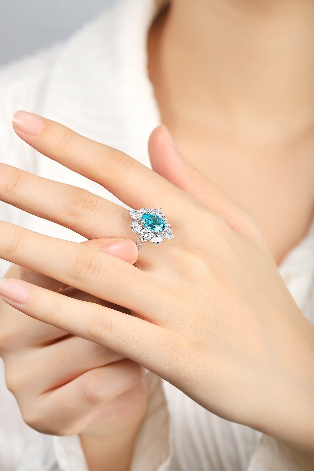 Pirmiana Hot Sale S925 Silver 4.42ct Lab Grown Paraiba Sapphire Ring Engagementring Women