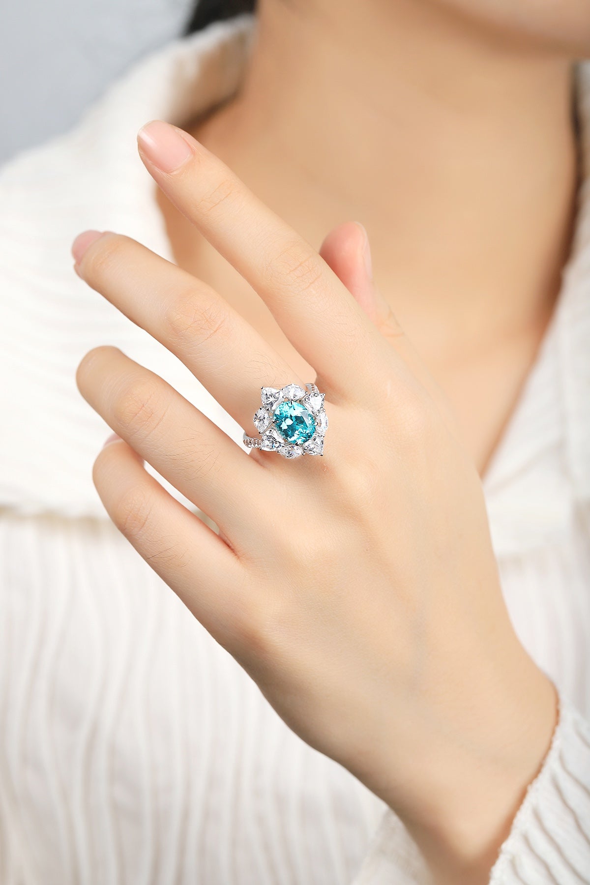 Pirmiana Hot Sale S925 Silver 4.42ct Lab Grown Paraiba Sapphire Ring Engagementring Women