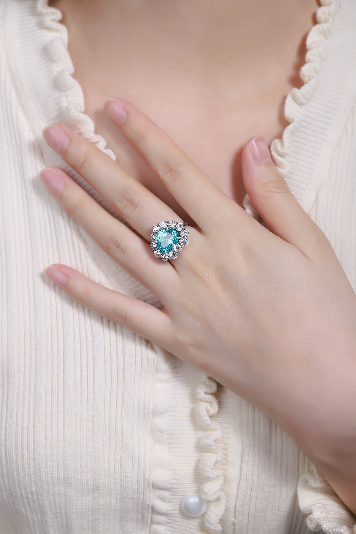 Pirmiana Hot Sale S925 Silver 9.35ct Lab Grown Paraiba Sapphire Ring Engagementring Women