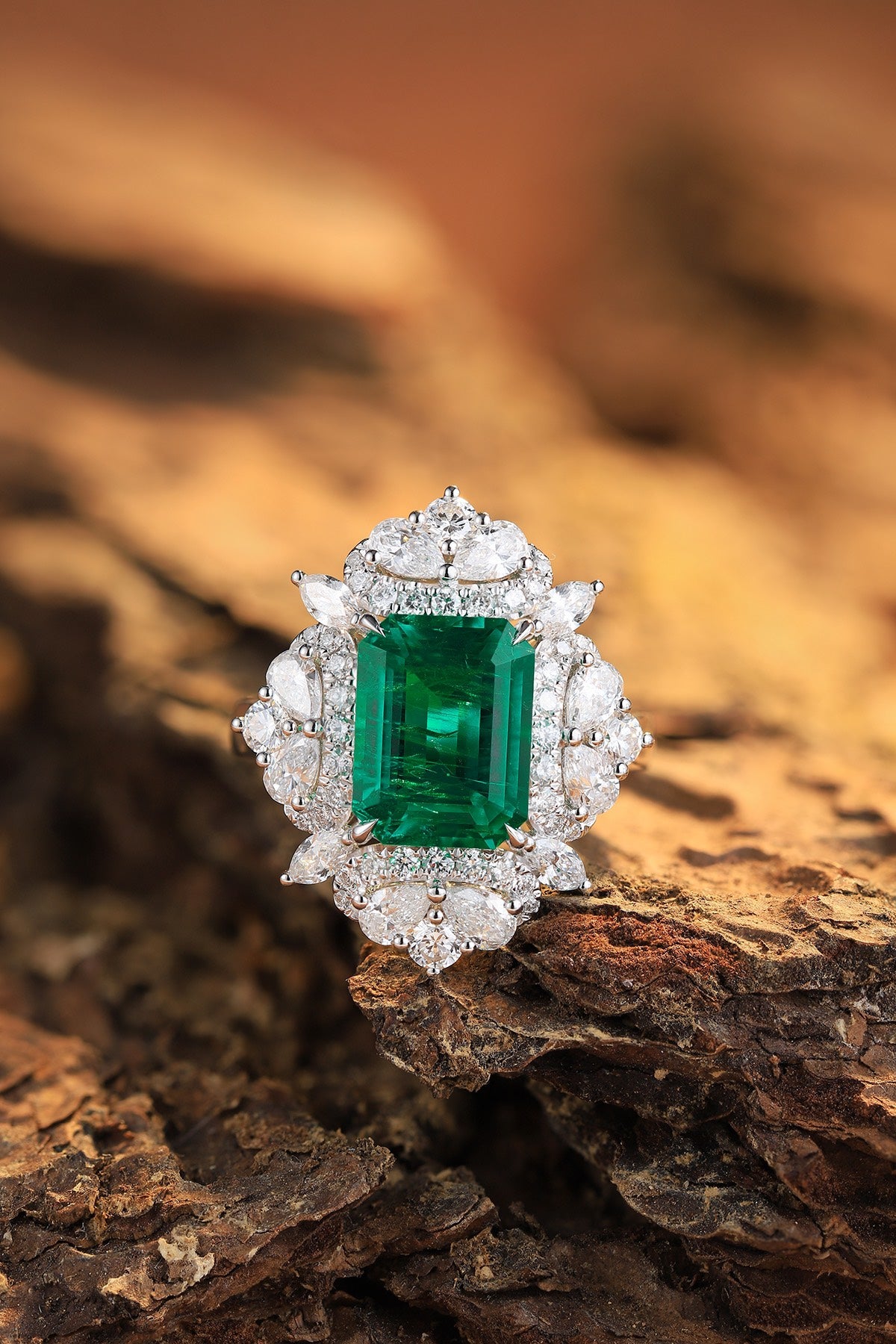 Pirmiana Customized 18K Gold 3.37ct  Lab Grown Emerald Ring  Engagement Band Jewelry for Women Gifts