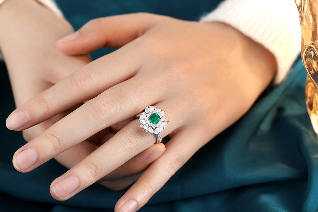 Pirmiana 2024 Hot Sale S925 Silver 0.73ct Lab Grown Emerald Ring Women Engagement Fashion Finger Gemstone Jewelry