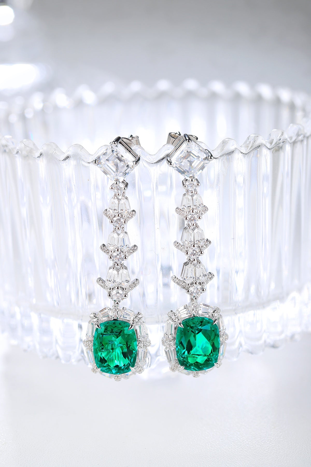 Pirmiana New Arrival S925 Silver 5.68ct Lab Grown Emerald Stainless Steel Earrings for Women