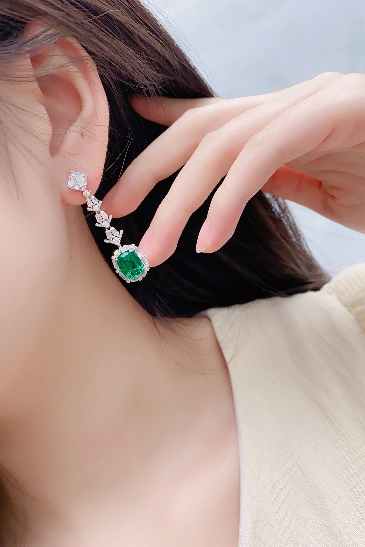 Pirmiana New Arrival S925 Silver 5.68ct Lab Grown Emerald Stainless Steel Earrings for Women