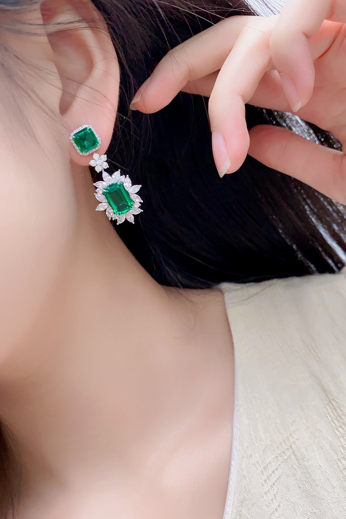 Pirmiana New Arrival S925 Silver 9.22ct Lab Grown Emerald Stainless Steel Earrings for Women