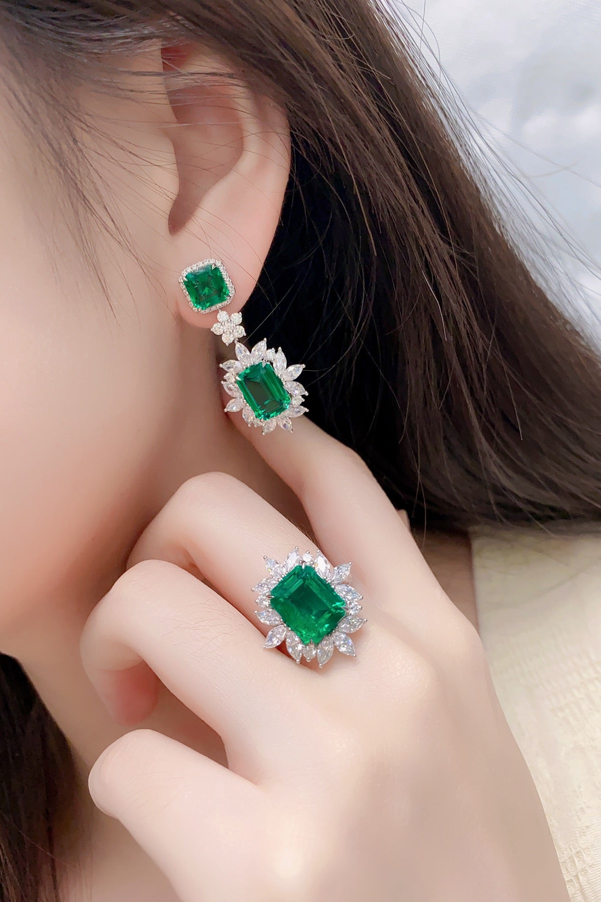 Pirmiana New Arrival S925 Silver 9.22ct Lab Grown Emerald Stainless Steel Earrings for Women