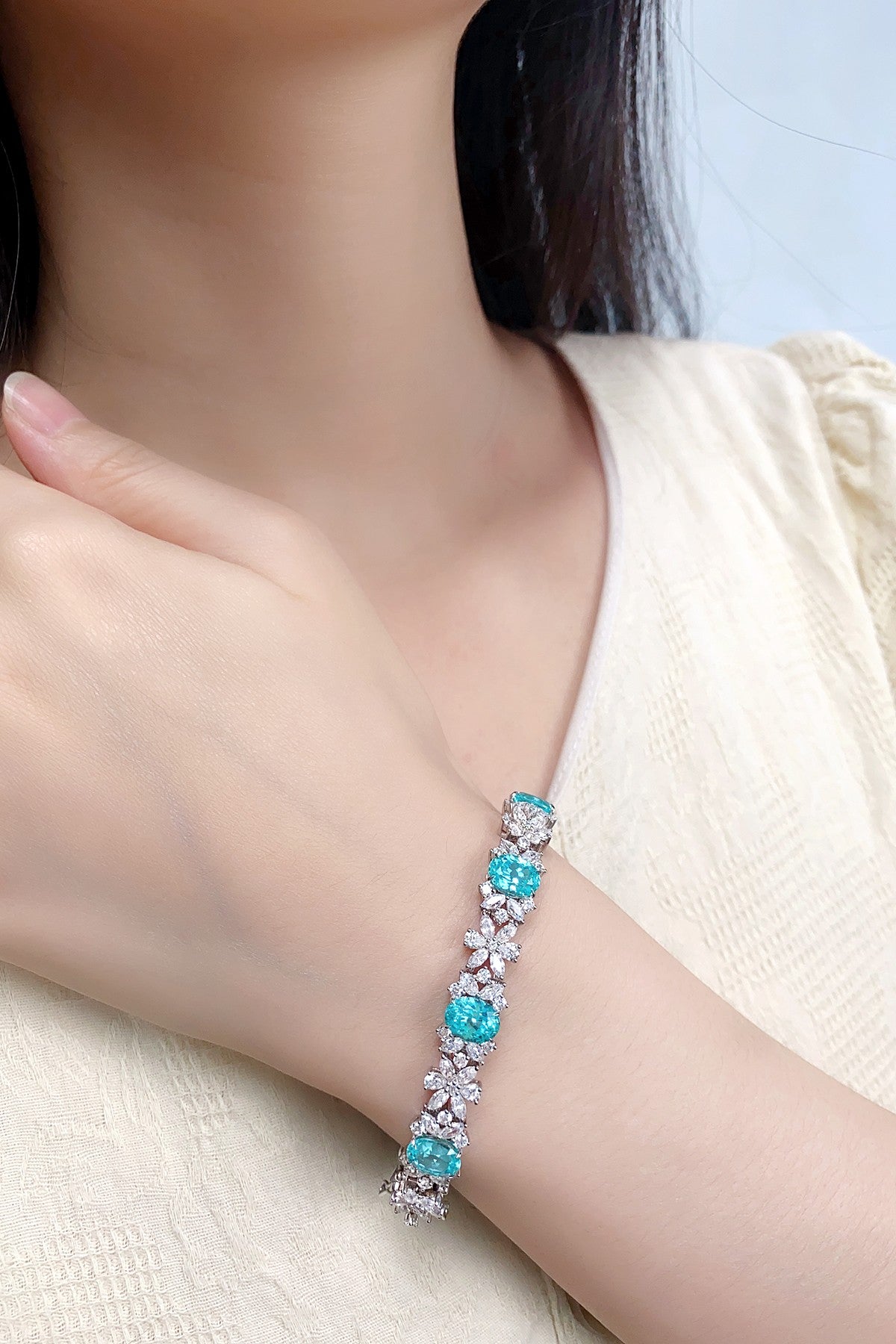 Pirmiana 2024 Hot Sale S925 Silver 15.79ct Lab Grown Paraiba Bracelet Engagement Women