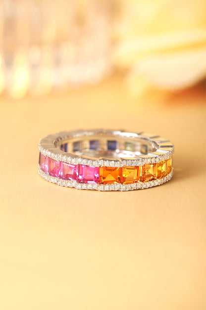 Pirmiana 2024 Hot Sale S925 Silver 3.47ct Lab Grown Sapphire Rainbow Ring Women Engagement Fashion Finger Gemstone Jewelry