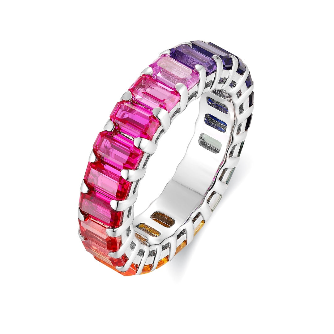 Pirmiana 2024 Hot Sale S925 Silver 7.4ct Lab Grown Sapphire Rainbow Ring Women Engagement Fashion Finger Gemstone Jewelry