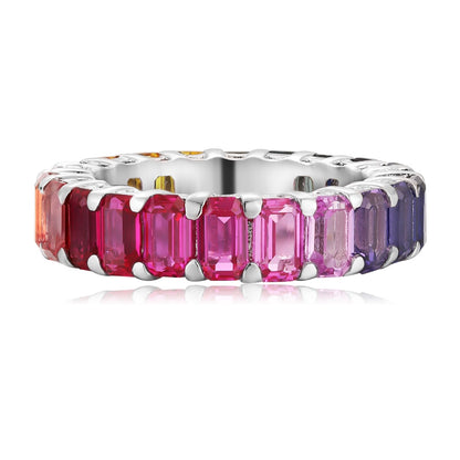 Pirmiana 2024 Hot Sale S925 Silver 7.4ct Lab Grown Sapphire Rainbow Ring Women Engagement Fashion Finger Gemstone Jewelry