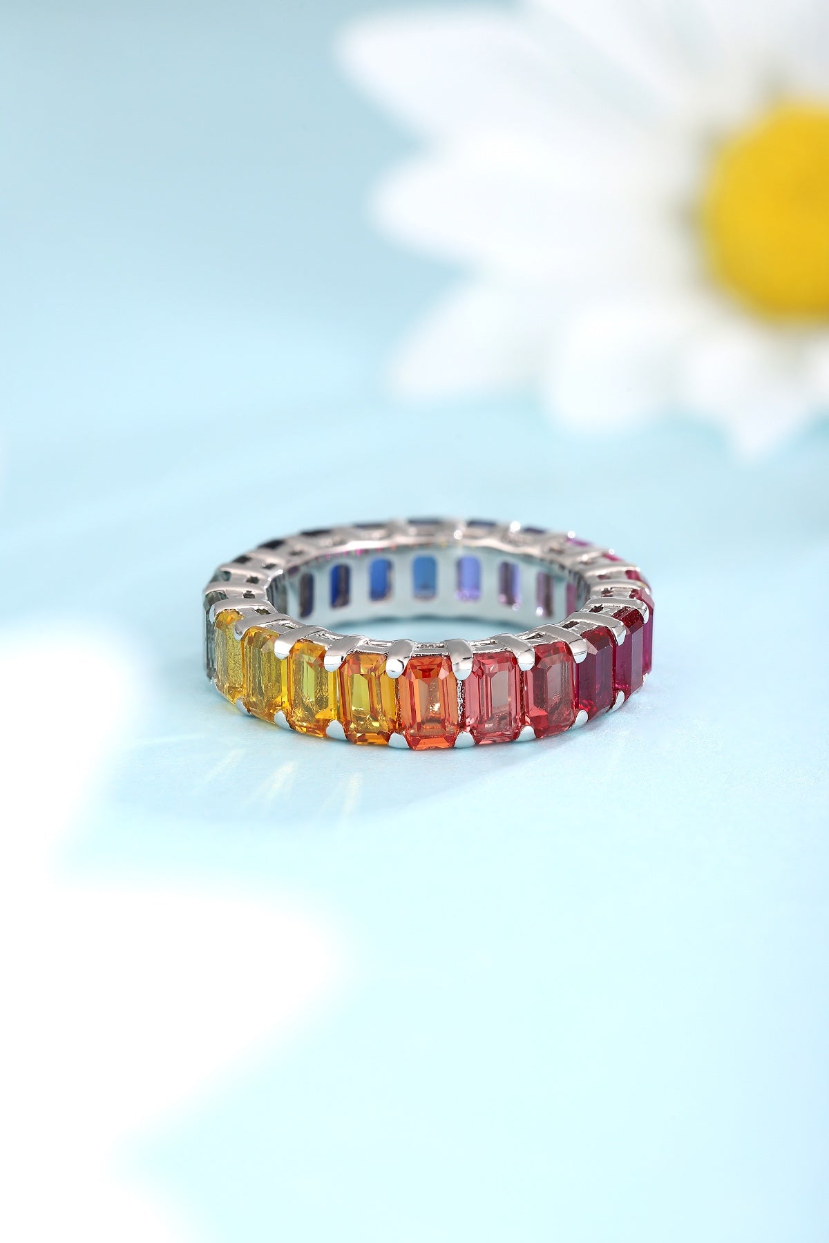Pirmiana 2024 Hot Sale S925 Silver 7.4ct Lab Grown Sapphire Rainbow Ring Women Engagement Fashion Finger Gemstone Jewelry