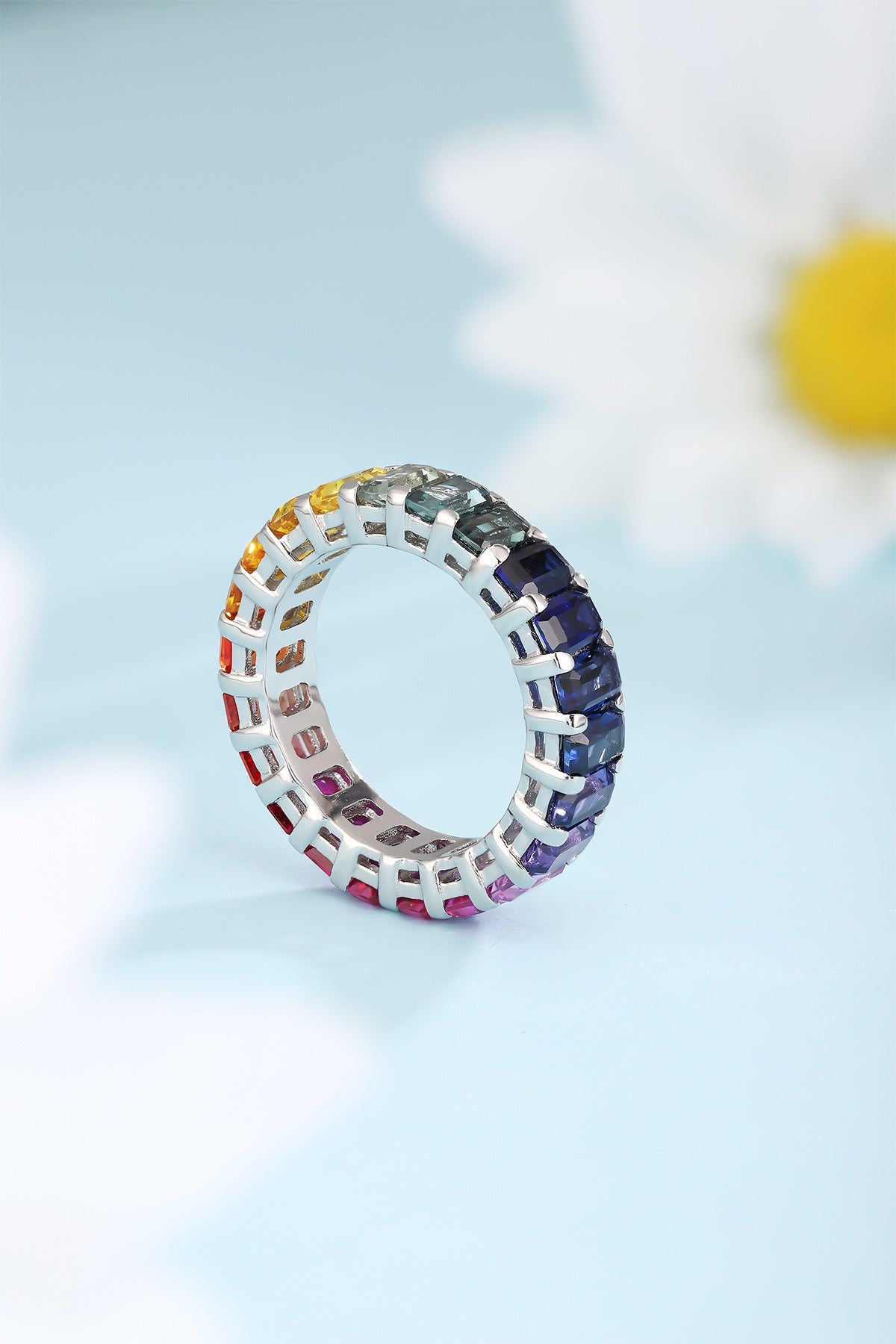 Pirmiana 2024 Hot Sale S925 Silver 7.4ct Lab Grown Sapphire Rainbow Ring Women Engagement Fashion Finger Gemstone Jewelry