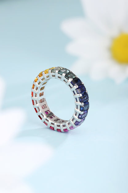Pirmiana 2024 Hot Sale S925 Silver 7.4ct Lab Grown Sapphire Rainbow Ring Women Engagement Fashion Finger Gemstone Jewelry