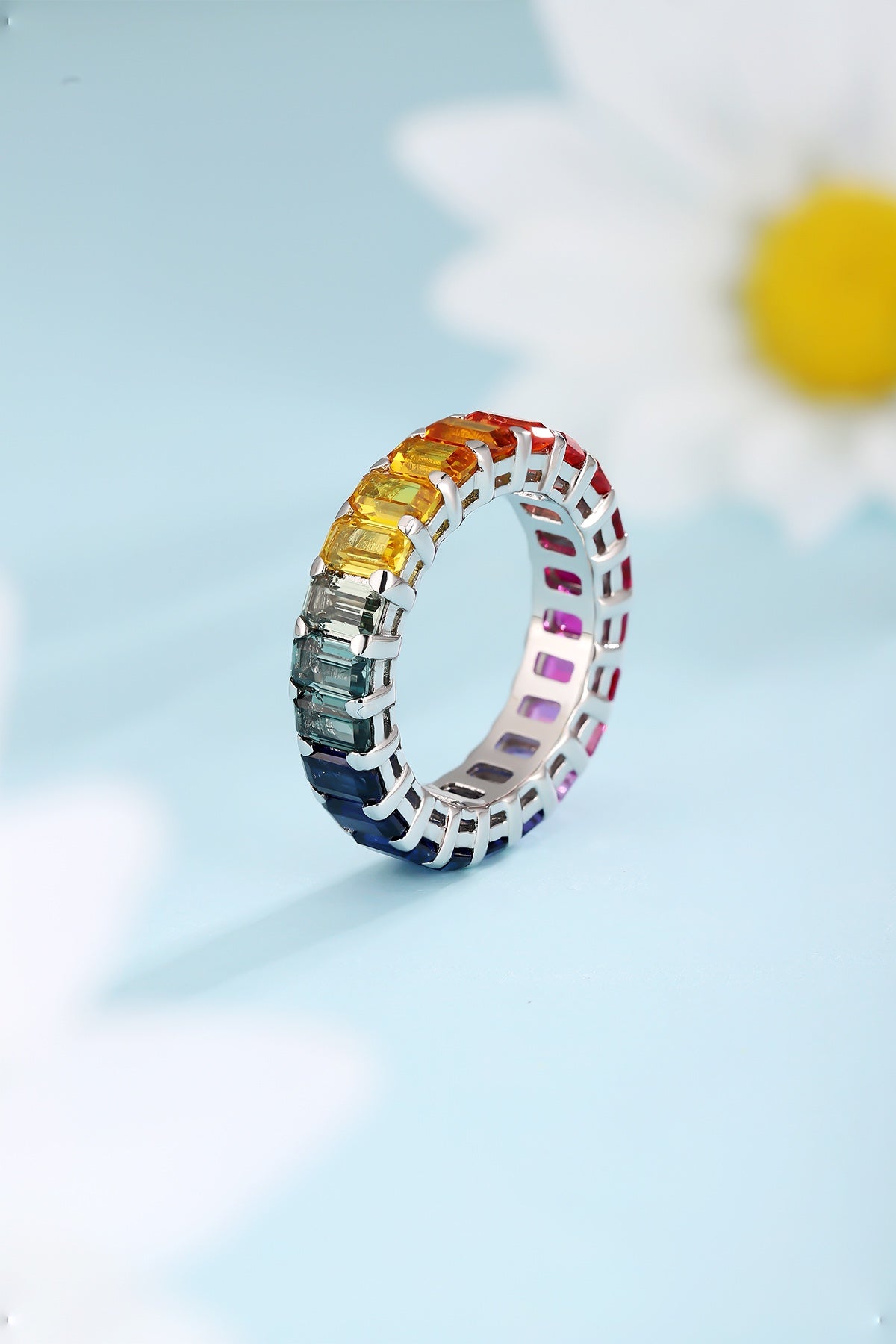 Pirmiana 2024 Hot Sale S925 Silver 7.4ct Lab Grown Sapphire Rainbow Ring Women Engagement Fashion Finger Gemstone Jewelry