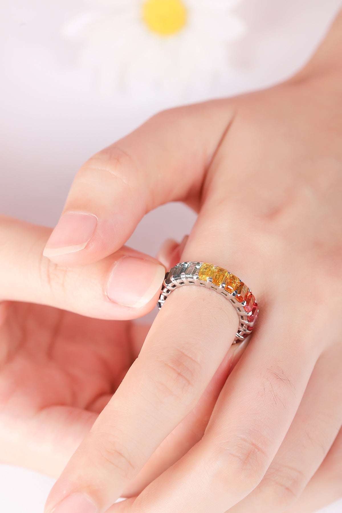 Pirmiana 2024 Hot Sale S925 Silver 7.4ct Lab Grown Sapphire Rainbow Ring Women Engagement Fashion Finger Gemstone Jewelry