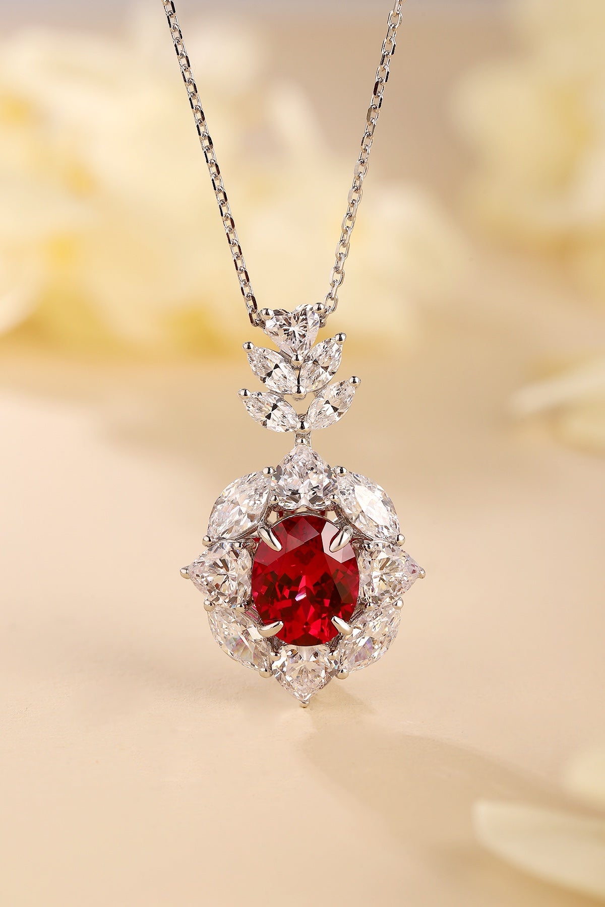 Pirmiana New S925 Silver 3.5ct Lad Grown Ruby Necklace High Fine Jewelry for Women Party Gift