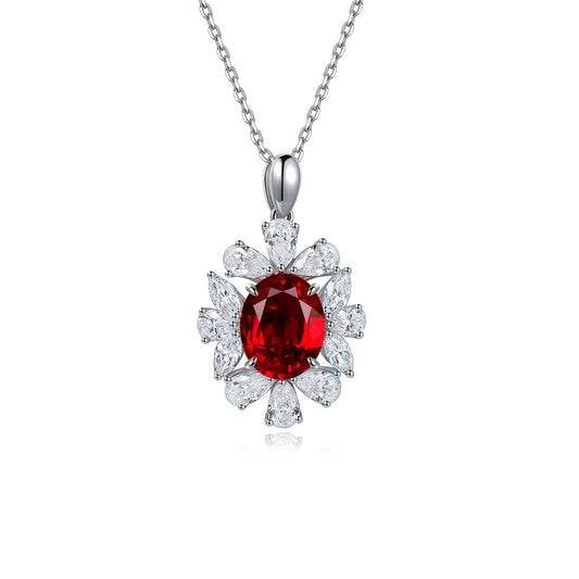 Pirmiana New S925 Silver 3.795ct Lad Grown Ruby Necklace High Fine Jewelry for Women Party Gift