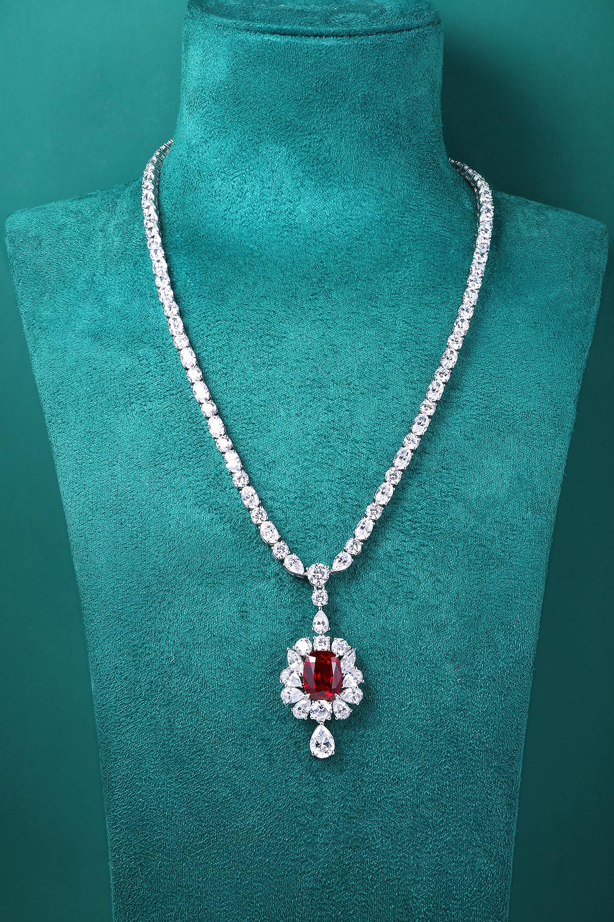 Pirmiana New S925 Silver 7.08ct Lad Grown Ruby Necklace High Fine Jewelry for Women Party Gift