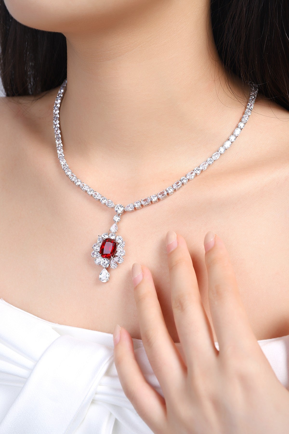 Pirmiana New S925 Silver 7.08ct Lad Grown Ruby Necklace High Fine Jewelry for Women Party Gift