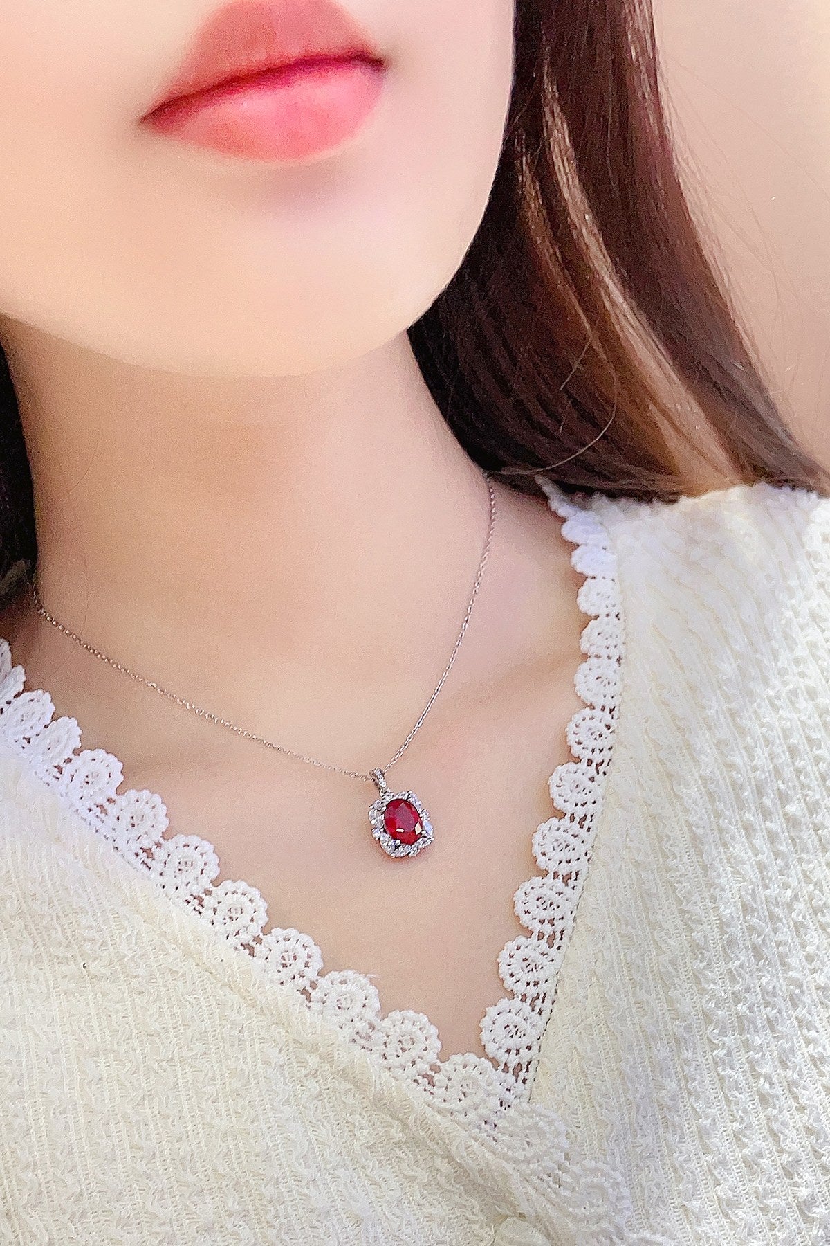 Pirmiana New S925 Silver 3.63ct Lad Grown Ruby Necklace High Fine Jewelry for Women Party Gift
