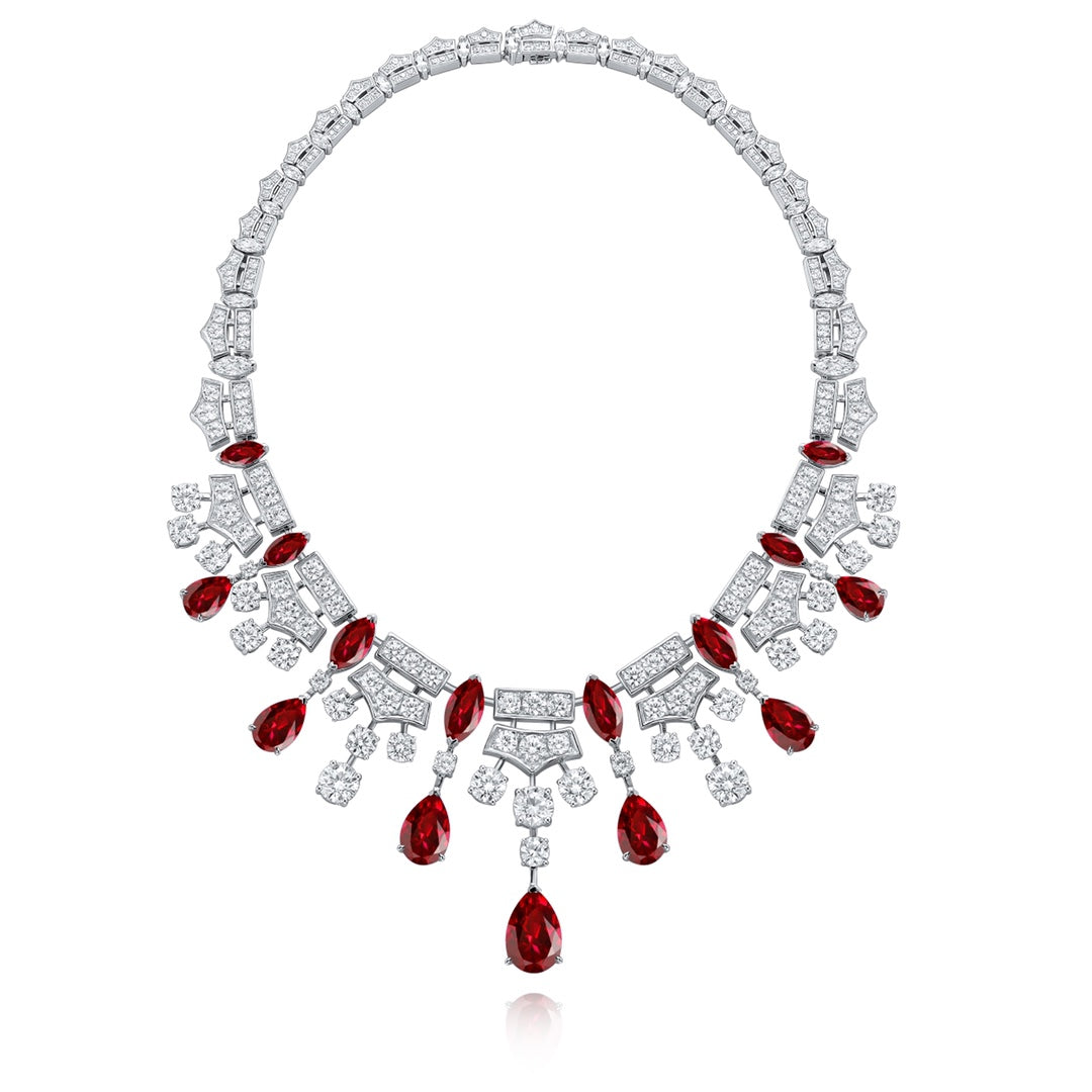 Pirmiana New S925 Silver 49.99ct Lad Grown Ruby Necklace High Fine Jewelry for Women Party Gift
