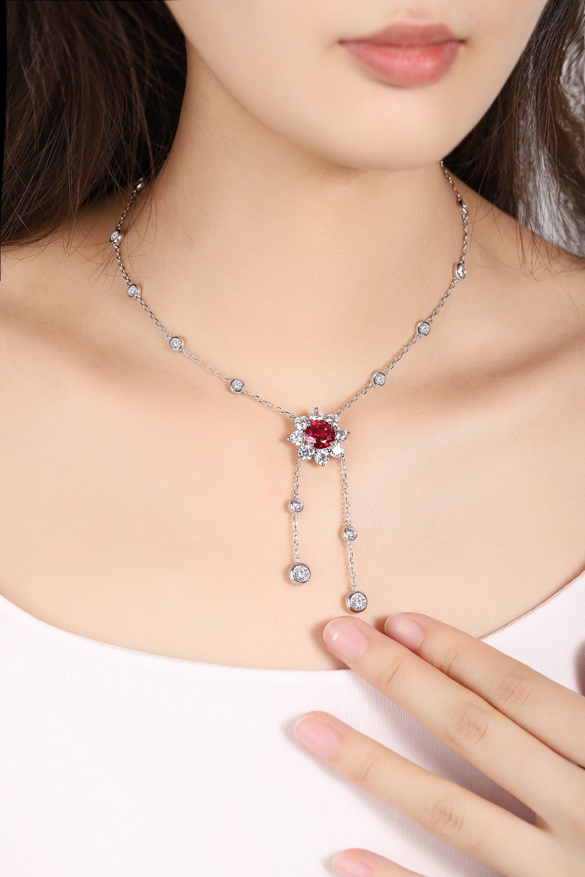 Pirmiana New S925 Silver 3.5ct Lad Grown Ruby Necklace High Fine Jewelry for Women Party Gift